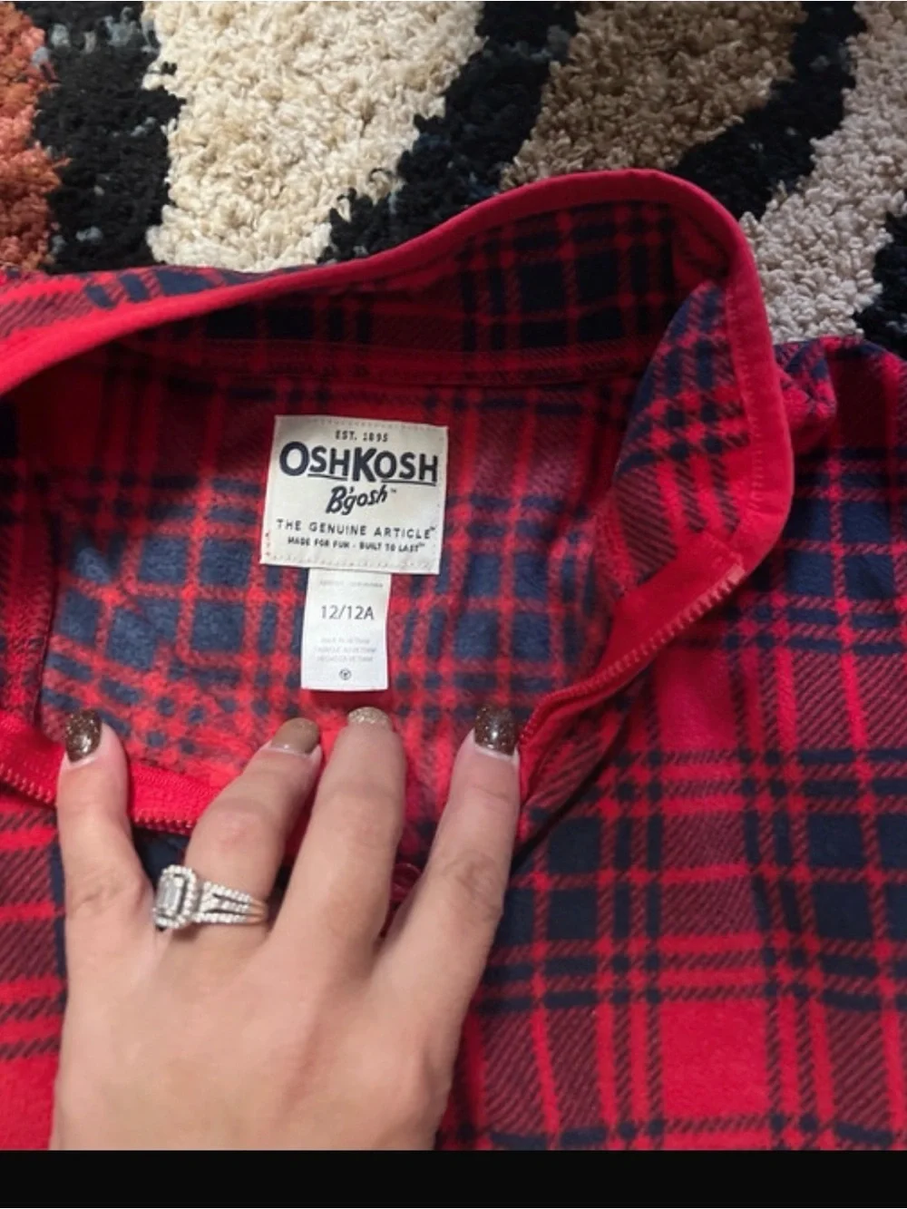 OshKosh B'gosh Red and Black Plaid Quarter-Zip Pullover